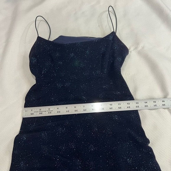 90s‎ Y2K Navy Blue Turquoise Sparkly Starburst Low Back Spaghetti Strap Dress - Picture 9 of 13